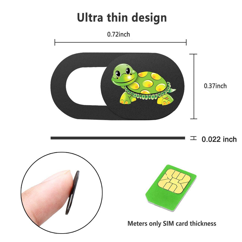 Laptop Web Camera Cover Ultra Thin (0.027in) Webcam Cover Slide Elephant Printed for Laptop,Desktop,PC,Macboook,iMac,Computer,Smartphone(3 Pack) (Turtle)