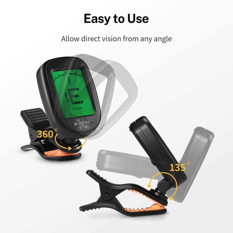 Donner Guitar Tuner Clip on DT-2 Chromatic Digital Tuner Acoustic Guitars, Banjo, Ukulele, Violin, Bass