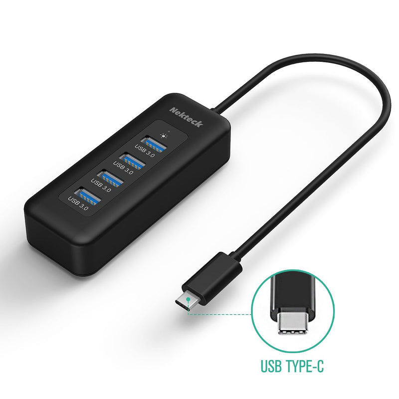Nekteck USB Type-C to USB 3.0 Hub with 4 USB-A Ports Adapter (Thunderbolt 3 Port Compatible) for New MacBook, ChromeBook Pixel, and More Laptops and PCs