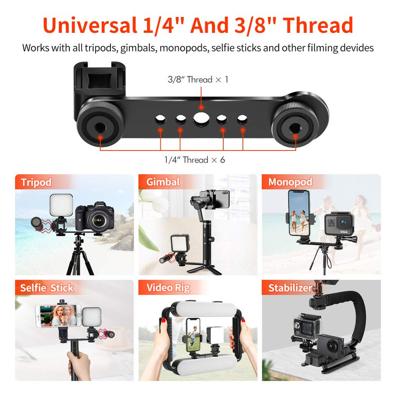 Triple Cold Shoe Extension Bar, KDD Microphone Mount Extension Bar Bracket with 1/4 3/8 Adapter Compatible for GoPro, Gimbal, Tripod, Monopod OSMO Zhiyun Feiyu Stabilizer