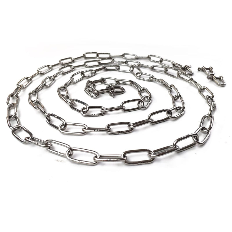 JENSWILL 1/8 inch (3mm) -6.5ft(Length) Stainless Steel 304 Chain,Metal Chain Utility Chain Heavy Duty Chain for Guardrail, Swing, Lifting, Trailer,Pet,Hanging Clothes with 2 Shackles 1/8 inch (3mm) Length-6.5ft(2m)