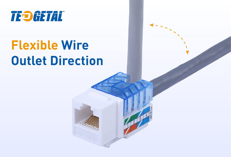 Tedgetal Cat6 RJ45 Keystone Jack 25-Pack 45 Degree, Punch Down Ethernet Wall Jack Insert Coupler, Keystone Jack Adapter UL Listed, White 45 degree cat 6