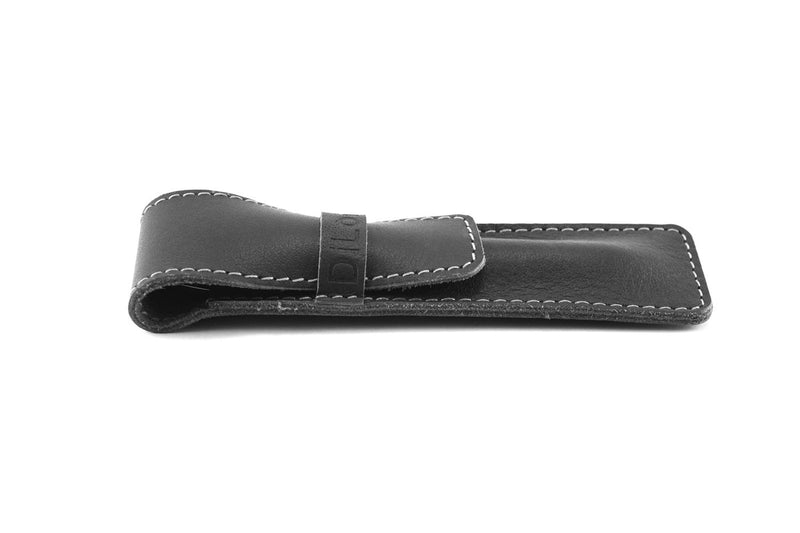 DiLoro Full Grain Thick Hard Buffalo Genuine Leather Single Pen Pencil Case Holder Pouch Black