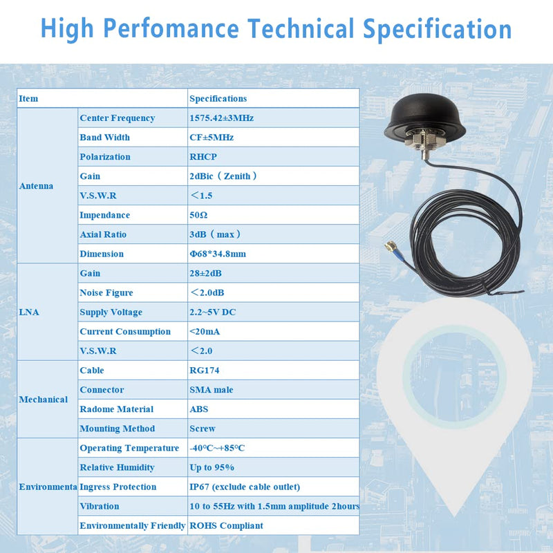 MASWELL Professional GPS Active Antenna, Screw Mount Antenna,SMA Male Antenna, 1575.42MHz Semisphere Antenna