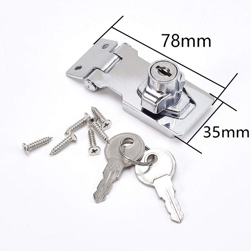 MroMax Keyed Hasp Lock 3.07 x 1.38inch Twist Knob Keyed Locking Hasp Latch Lock for Doors Cabinets Zinc Alloy Silver Tone 1Pcs 2.5 inches