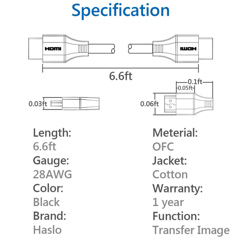 8K HDMI Cable 6.6ft High Speed HDMI 2.1 Cables Cords 48Gbps 8K@60Hz, 4K@120Hz Dolby Vision, HDCP 2.2, 4:4:4 HDR, eARC, Gaming Compatible with Apple TV Roku Netflix Fire TV PS5 PS4 Xbox Samsung Sony LG 6.6ft/2m