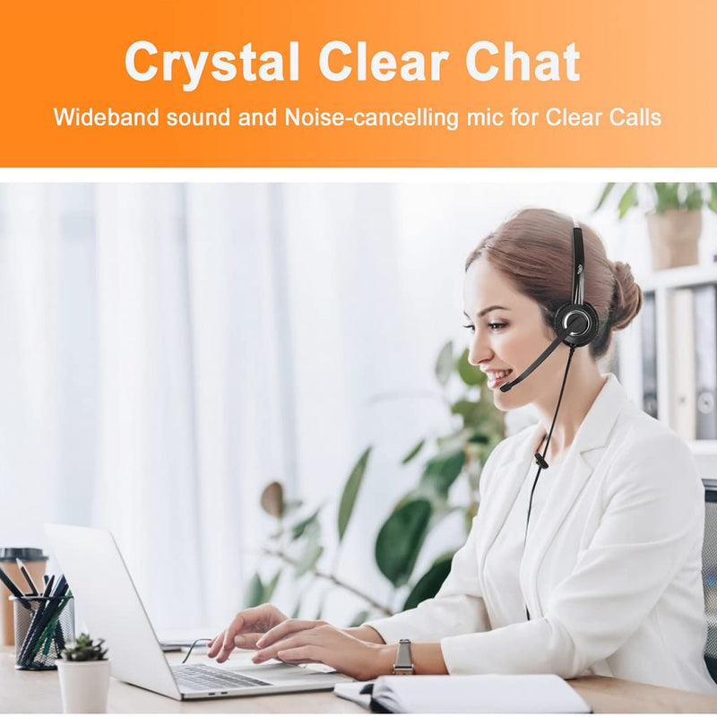Compatible with Grandstream Yealink Snom RJ9 Phone Headset Noise Cancelling Headphones HD Voice Plus 3.5mm Adapter (Binaural) Binaural headset