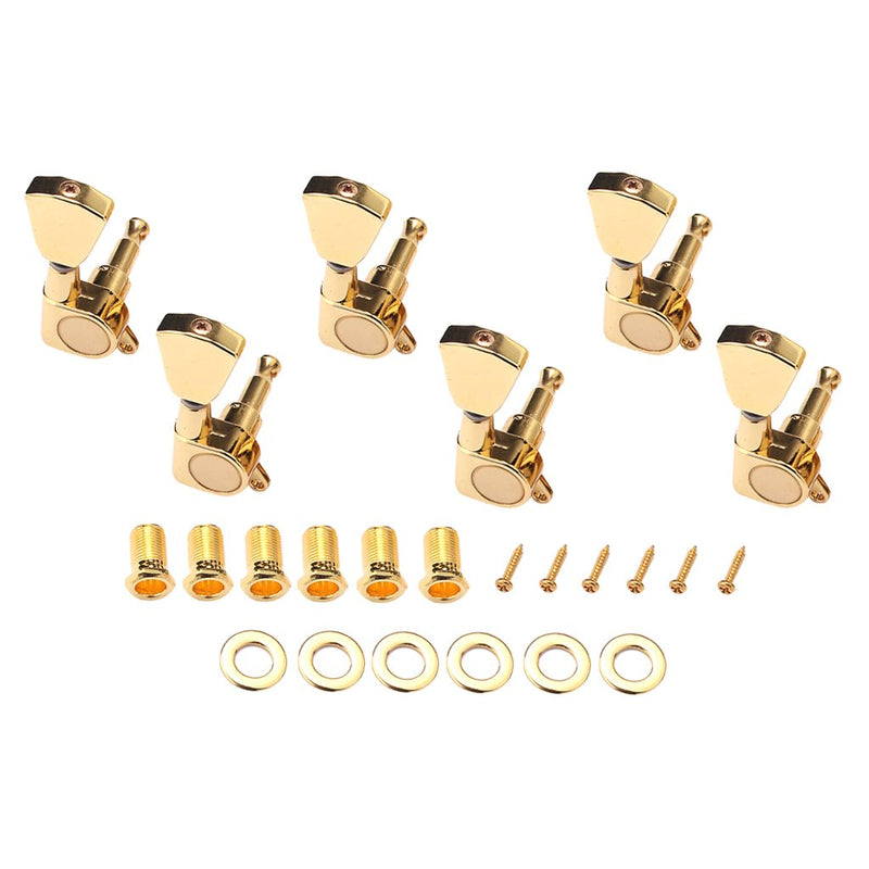 Alnicov 6PCS 3L3R Guitar String Tuning Pegs Sealed Machine Heads Tuners Kit for Gibson Les Paul Electric Acoustic Guitars Gear Ratio of 1:18-Gold