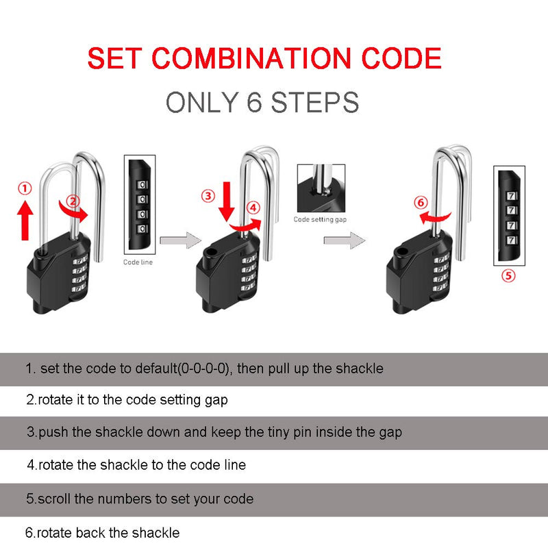 Disecu 2.5 Inch Long Shackle Combination Lock 4 Digit Outdoor Waterproof Padlock for School Locker, Gym Locker, Hasp Cabinet, Gate, Fence, Toolbox (Black, 2 Pack) Black