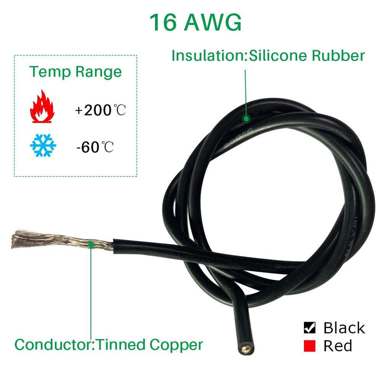 BINNEKER 16 Gauge Silicone Wire Spool Black 25 feet Ultra Flexible High Temp 200 deg C 600V 16 AWG Silicone Rubber Wire 252 Strands of Tinned Copper Wire Stranded Wire for Model Low Impedance silicone wire 25ft 16 gauge silicone wire black