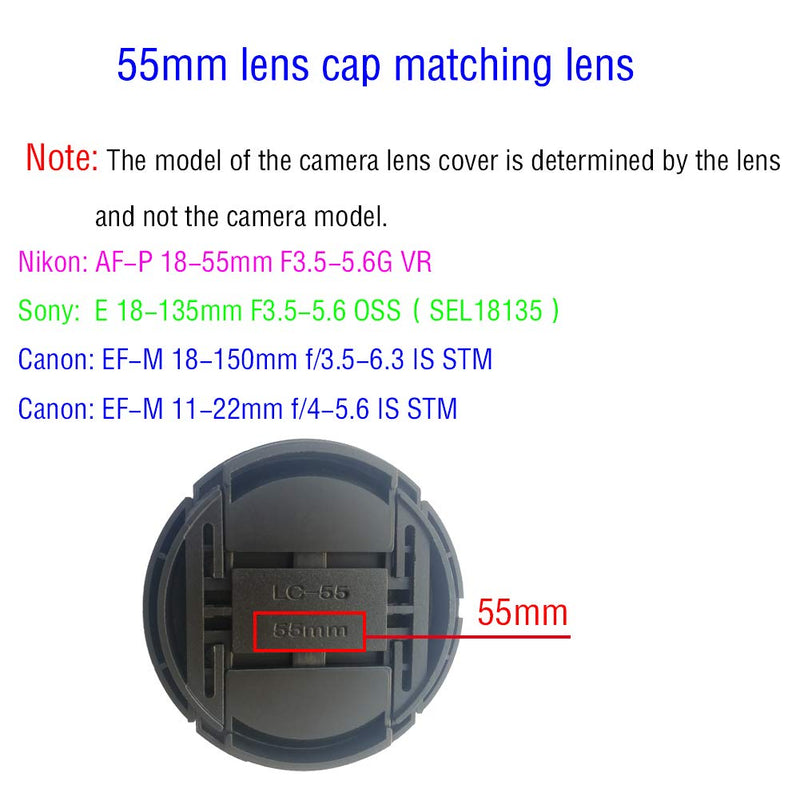 55mm Lens Cap Compatible with Canon EF-M 11-22mm f/4-5.6 is STM Nikon AF-P(Not for AF-S) DX Nikkor 18-55mm f/3.5-5.6G VR Sony FE 28-70mm f/3.5-5.6 OSS Kit Lens 55mm Filter Thread[2 Pack]