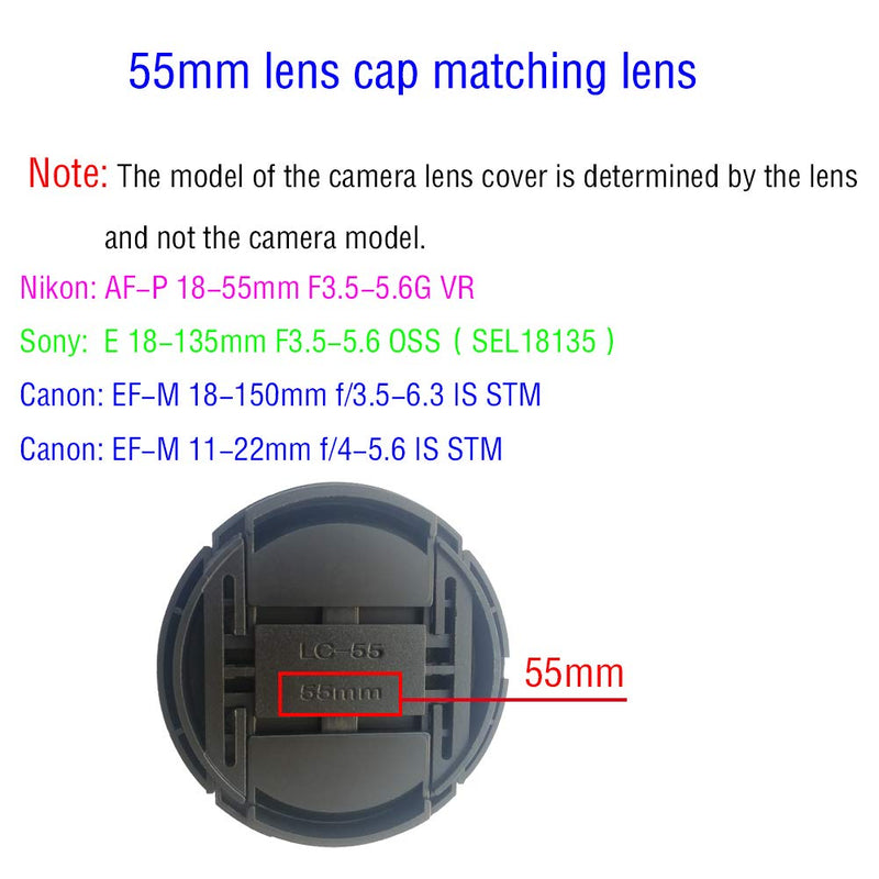 55mm Lens Cap Compatible with Nikon AF-P(No for AF-S) 18-55mm f/3.5-5.6G VR Sony FE 28-70mm f/3.5-5.6 OSS Kit Lens 55mm Filter Thread [3 Pack]