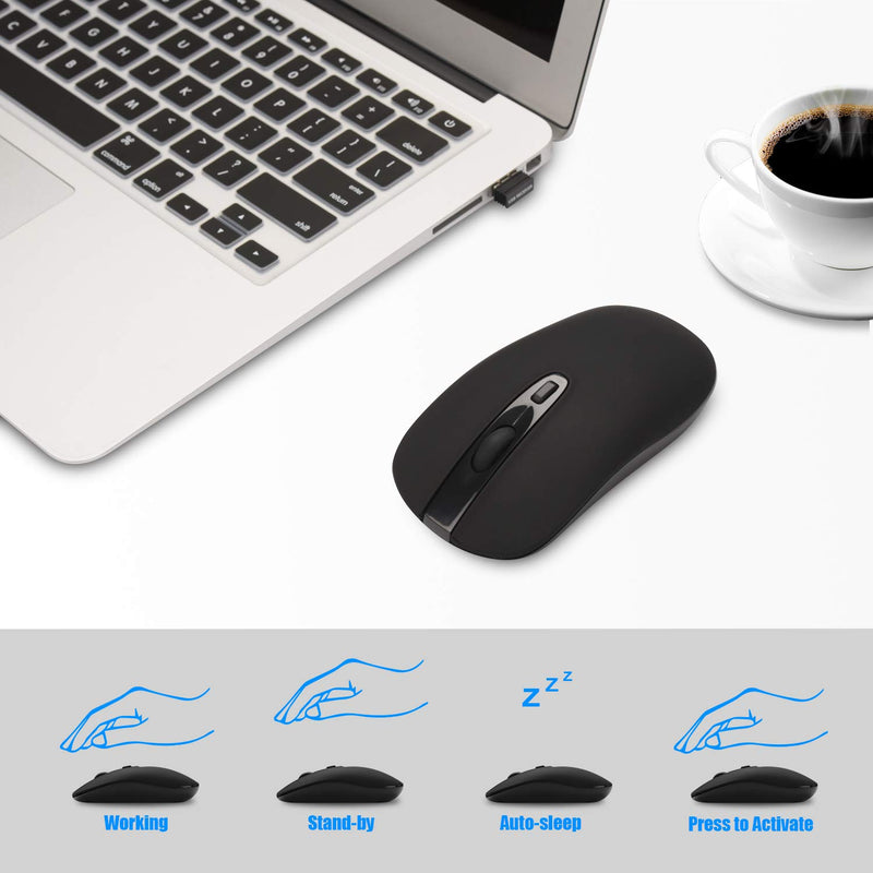 Wireless Computer Mouse, cimetech 2.4G Slim Cordless Mouse Less Noise for Laptop Ergonomic Optical with Nano Receiver USB Mouse for Laptop, Deskbtop, MacBook (BAT Black) BAT Black