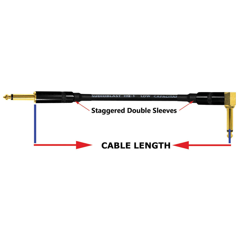 [AUSTRALIA] - Audioblast - 3 Units - 6 Foot - HQ-1 - Ultra Flexible - Dual Shielded (100%) - Guitar Instrument Effects Pedal Patch Cable w/Eminence Straight & Angled Gold ¼ inch (6.35mm) TS Plugs & Double Boots 