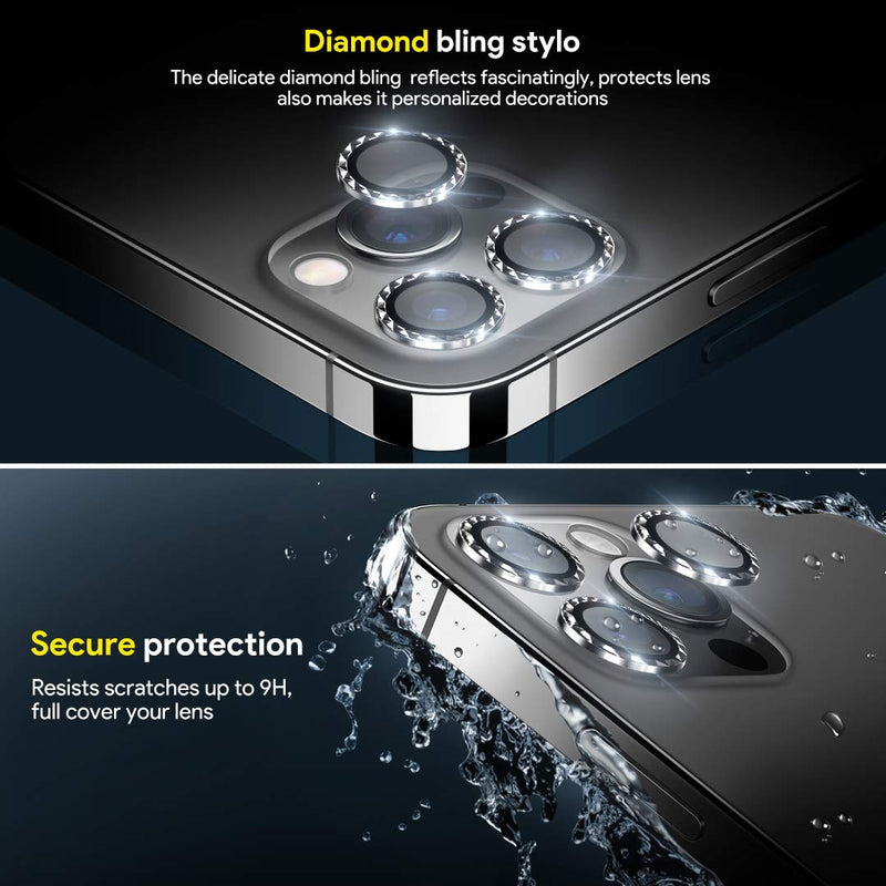 3 Pack LϟK Camera Lens Protector Compatible with iPhone 12 Pro Max 5G 6.7 inch, Tempered Glass HD Clear Case Friendly Metal Ring Aluminum Alloy Camera Screen Protection - Black Gray