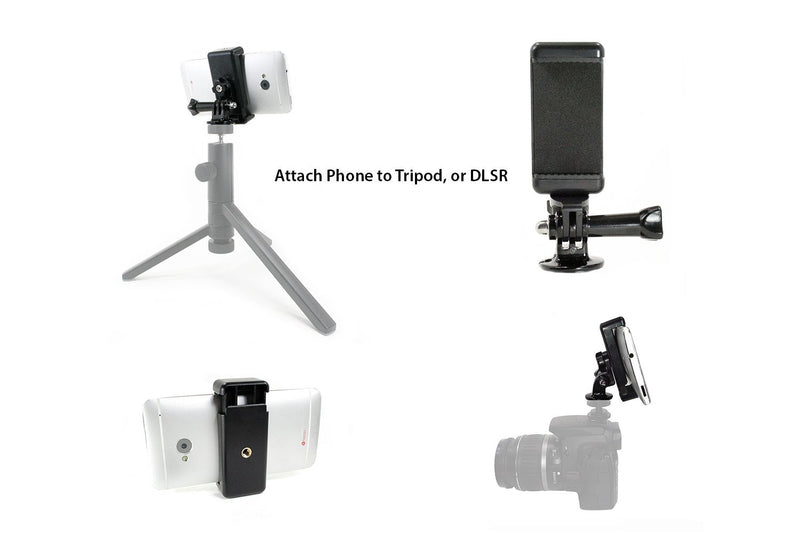 Livestream Gear | Universal Smartphone Holder with Standard Sport Camera Mount Attachment, Quick Clip, Tripod Adapter, Screw Adapter, & Curved Mount. Connect Your Phone to Any Mount, or Tripod.