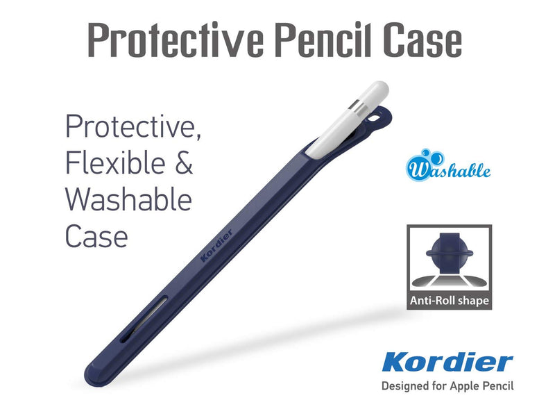 Kordier Silicone Pencil Case Holder with Charging Adapter Case and Carabiner Compatible with iPad (2018), 9.7/12.9/10.5 inch Ipad Pro Midnight Blue