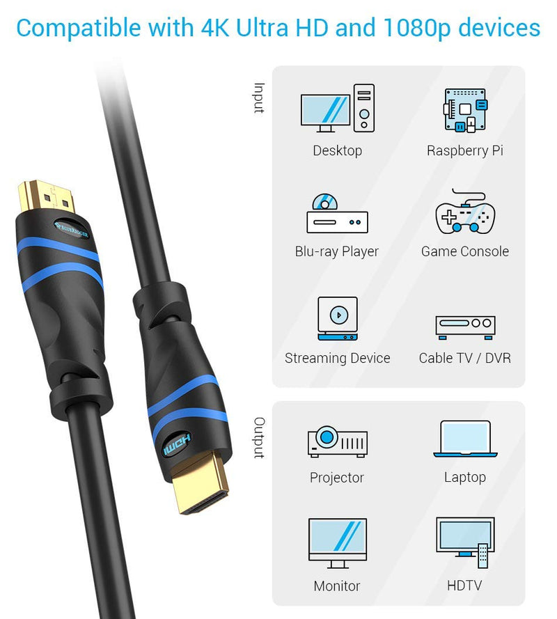 BlueRigger 4K HDMI Cable (6 Feet,Black,4K 60Hz, High Speed)