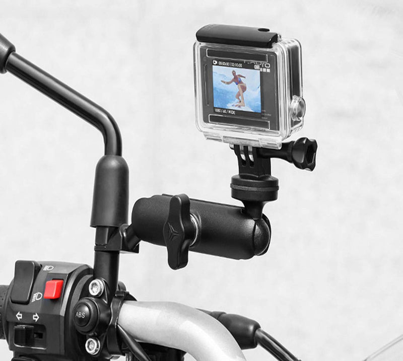 360°Motorcycle Rearview Mirror Stand for GoPro Camera Clamp Mount Holder Canon Hero10/9/8/7/6/5/4/3+ Action Cameras Accessory (Rearview Mirror)