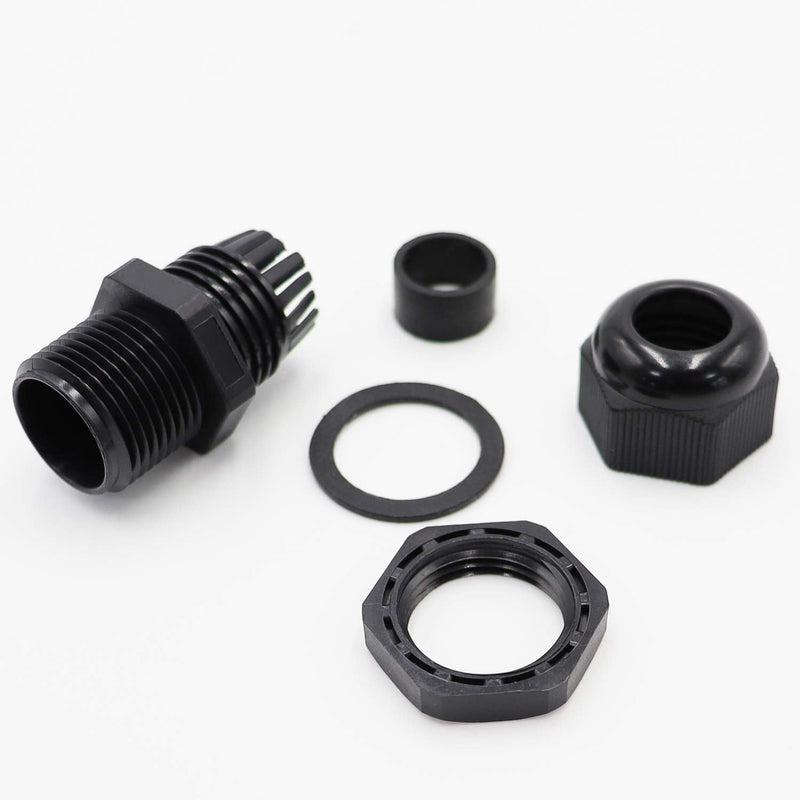 mxuteuk 20 Pcs PG16 Thread lengthening Cable Glands 7.9-14mm Cable Connectors Plastic Nylon Wire Protectors Joints Waterproof Adjustable Black With Gaskets PG16-L-BK