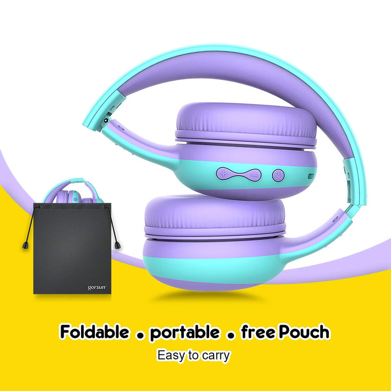 gorsun Bluetooth Kids Headphones with Microphone,Children's Wireless Headsets with 85dB Volume Limited Hearing Protection,Stereo Over-Ear Headphones for Boys and Girls (Purple) Purple