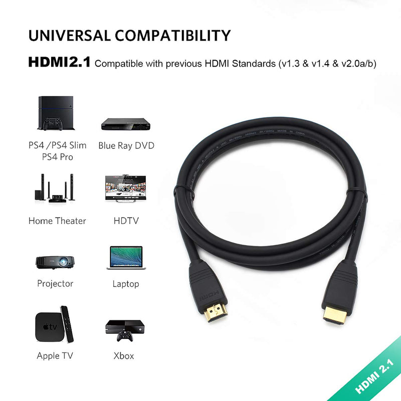 RUIPRO 8K HDMI 2.1 Cable 10ft 48Gbps 8K@60Hz 4K@120Hz Dynamic HDR/eARC/HDCP 2.2 / 3D Slim Flexible for HDTV/Projector/Home Theatre/TV Box/Gaming Box RUIPRO 8K Copper HDMI 10FT