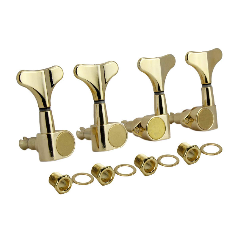 FLEOR Golden 2+2 Sealed Bass Tuners Tuning Pegs Keys 2R2L Machine Heads for 4 String Bass Guitar Replacement