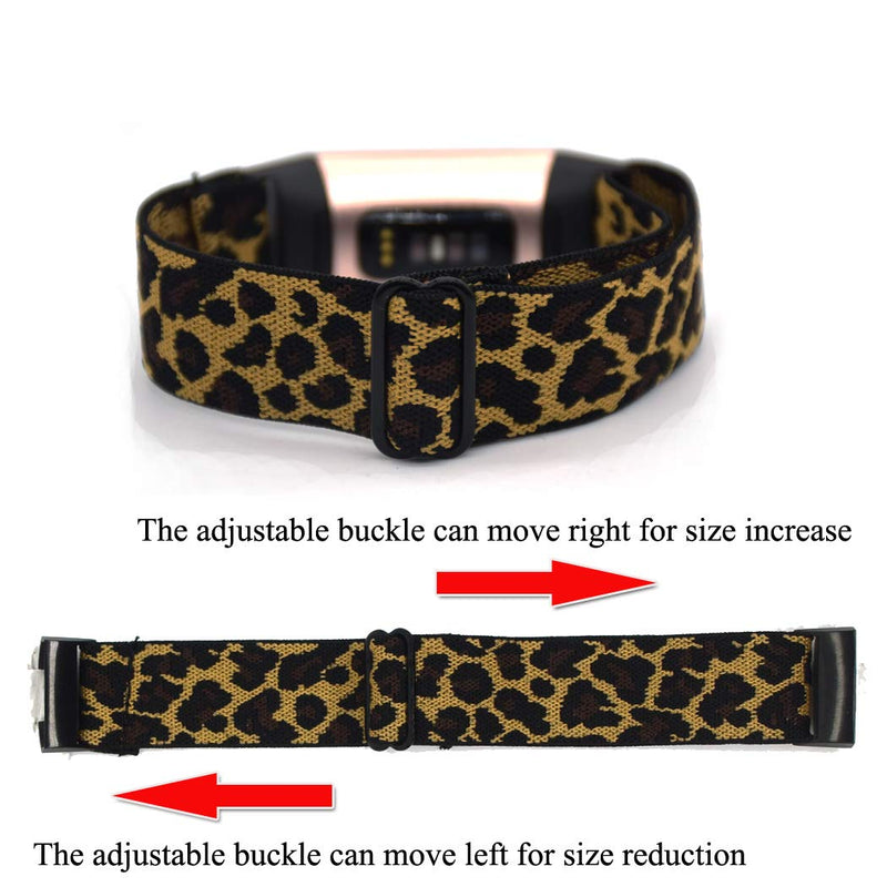 Adjustable Elastic Wrist Band/Ankle Band for Compatible with Fitbit Charge 4/Charge 4 SE/Charge 3/Charge 3 SE Activity Tracker, Stretchy Band for Men and Women (Leopard Prints, Medium) Leopard Prints