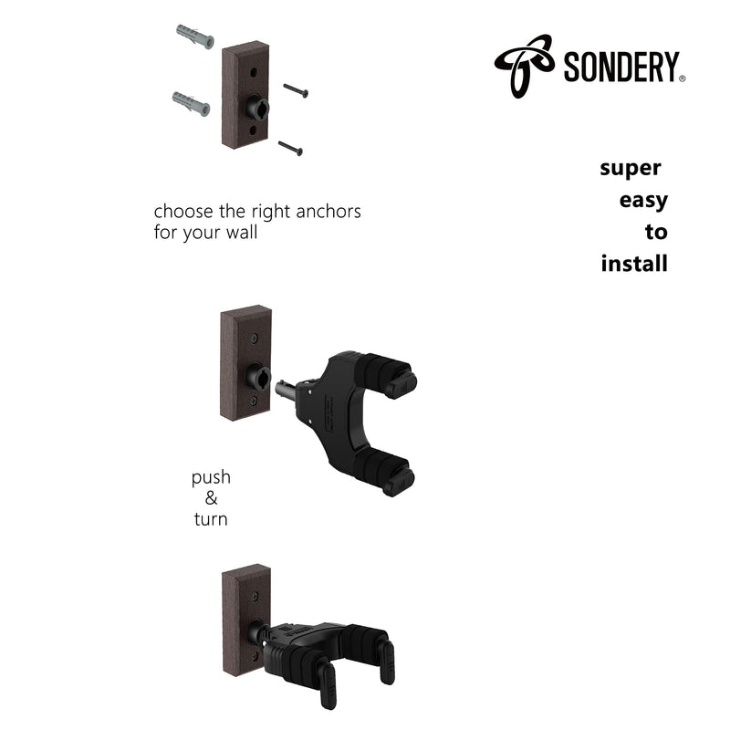 Sondery Guitar Hanger Wall Mount, Auto Lock and Adjustable Hook Holder for Acoustic and Electric Guitar, Ukulele, Bass, Banjo and Mandolin 1 PACK