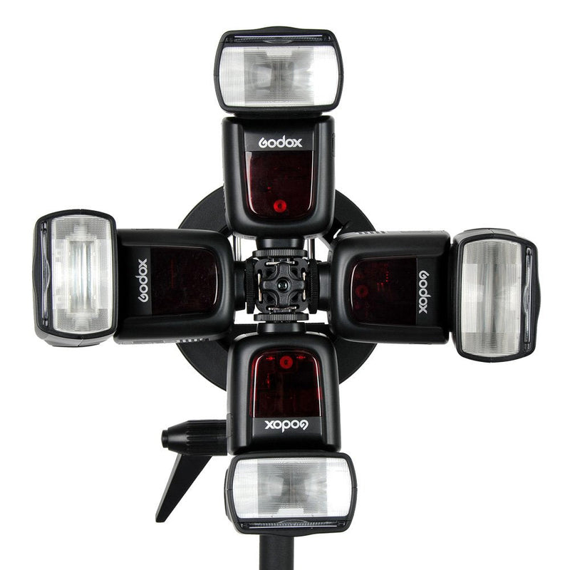 [AUSTRALIA] - Godox S-FA Four Speedlite Adapter Hot Shoe Mount Holder for S-Type Speedlite Bracket, Hot Shoe Speedlite Flash + CEARI Microfiber Clean Cloth 