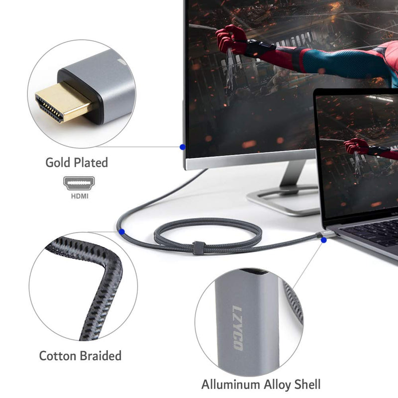 USB C to HDMI Cable 10 ft,LZYCO 4K@60Hz HDMI Cable Type-C to HDMI Adapter Aluminum Case with Tight Cotton-Braided Cable Compatible with MacBook Pro,HDMI to USB C Adapter(Male to Male,3M)