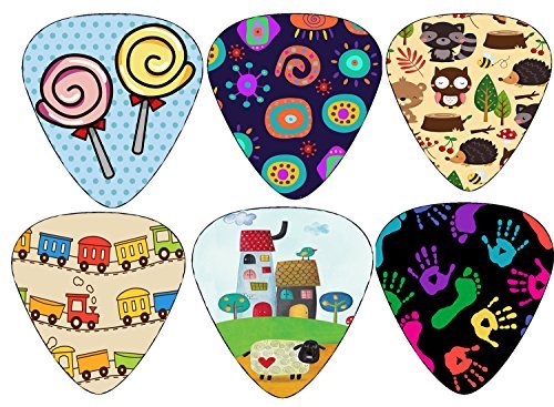 Cute Guitar Picks for Kids Boys and Girls - Medium Gauge Size - Celluloid - 12-pack Assorted Variety Collection Set - Unique children cartoon designs Music Gifts Cute Guitar Picks for Kids Boys and Girls