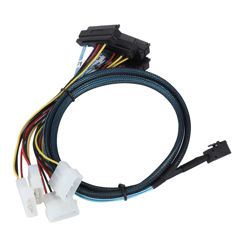 CABLEDECONN SFF-8643 Internal Mini SAS HD to (4) 29pin SFF-8482 connectors Power Port 12GB/S Cable (1M)