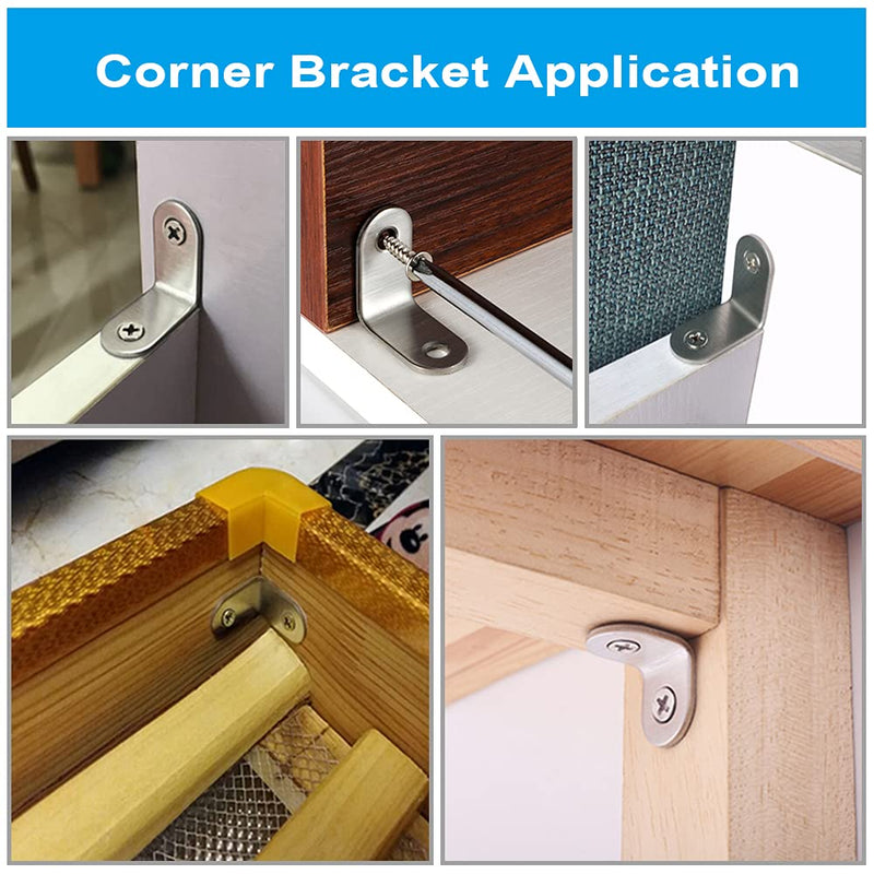 YEWLACA 20 PCS Corner Braces 25mm x 25mm Stainless Steel 90 Degree Joints Right Angle Bracket L Shaped Corner Brackets Fastener for Wood Furniture, Screws Included 25 mm x 25 mm