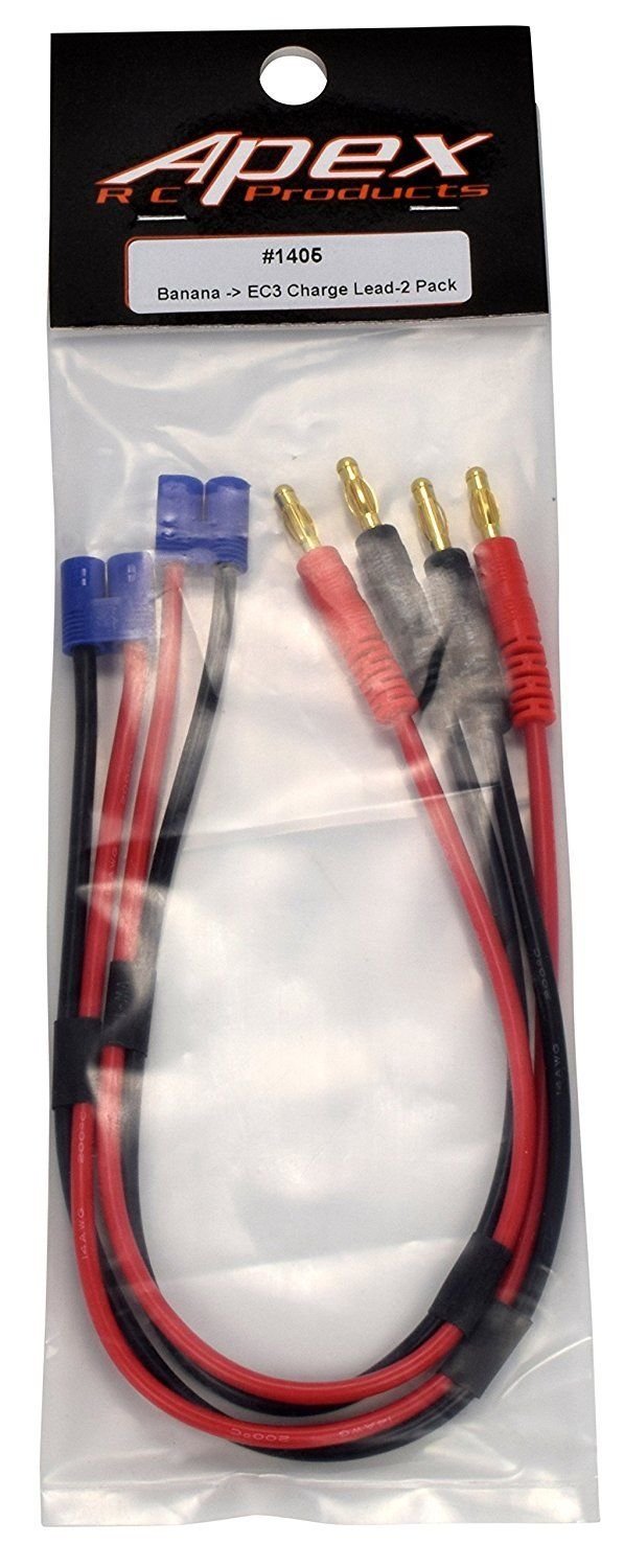 EC3 Connector Plug -> 4mm Banana Plugs Battery Charge Lead Adapter Cable - 2 Pack - Apex RC Products #1405