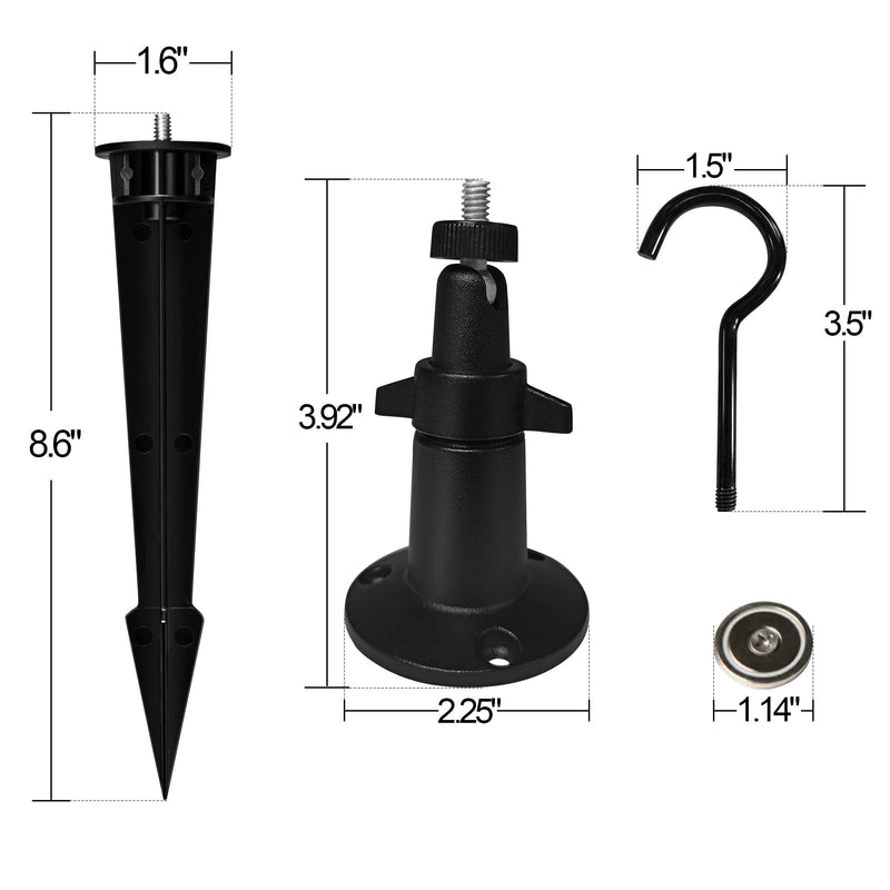 Mounting Tools Tiki Torch Stakes Metal Wall Mount Kits w. 360° Rotating Ball Head Ground Stakes Pole Stand Screw-in Hooks Strong Magnet w. 1/4" Screws for GoPro/Arlo/DSLR Camera (Black 2 Sets) Black4