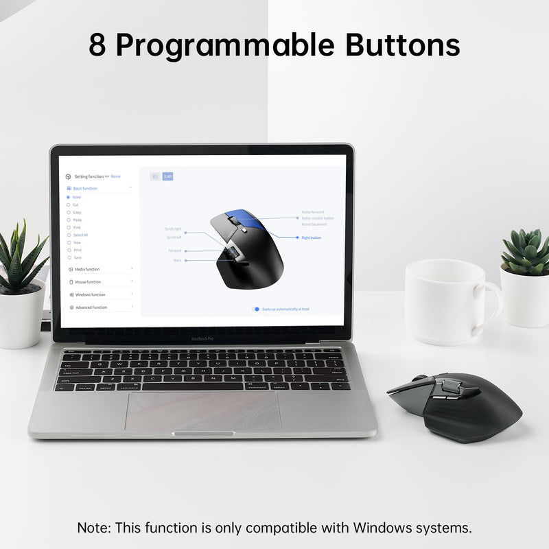 Rapoo MT760L Multi-Device Wireless Mouse, Bluetooth 5.0/3.0 and 2.4GHz Tri-Mode Connection, Support 4 Devices, M+ Cross-Computer Technology, 8 Programmable Buttons, 90 Days Battery Life, Matte Black