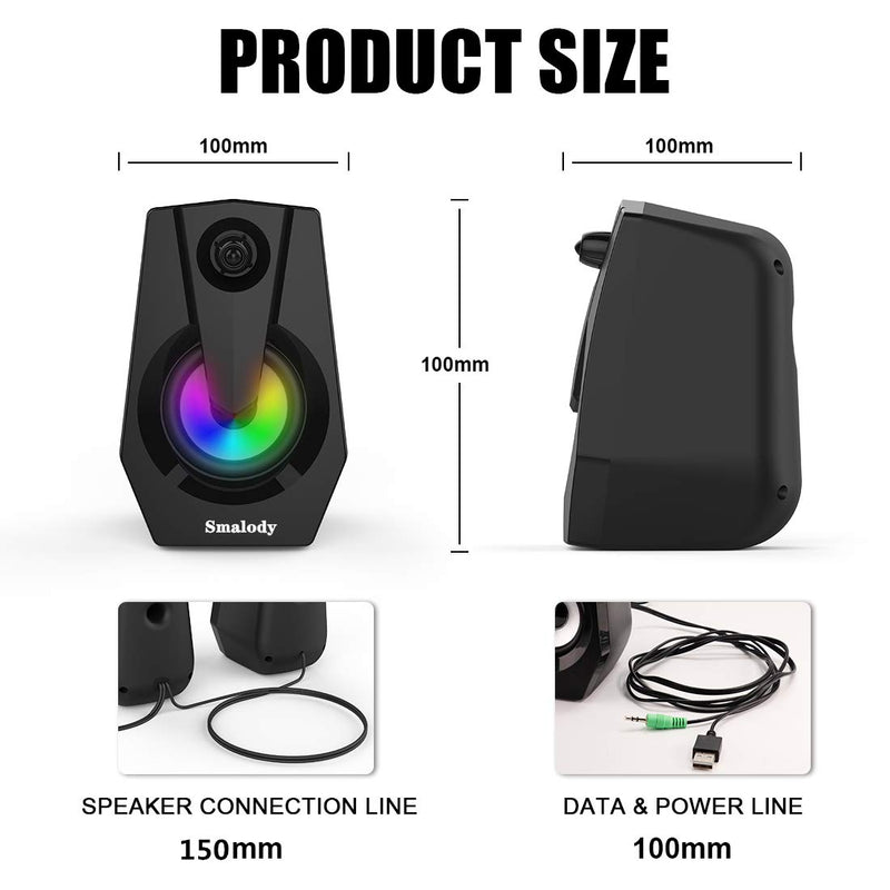Smalody Computer Speakers,Wired USB Powered PC Speakers Stereo Multimedia, Gaming RGB Lights 3.5mm Jack Gaming Speakers for PC Desktop Laptop Monitor #1 Types 9015