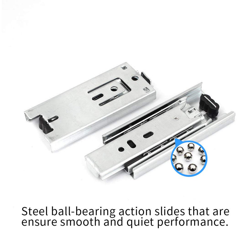 GLE2016 A Pair of Black Metal Quiet Ball Bearing Full Extension 3 Section Drawer Slide, Side Mount (10cm/4 Inch) 10cm/4 Inch