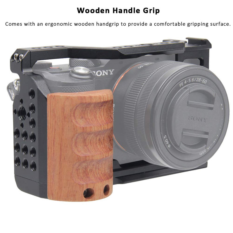 [AUSTRALIA] - Easy Hood Camera Cage for Sony A7C / ILCE-7C, Vlogging Video Rig Stabilizer Accessories with Wooden Handle Grip, Cold Shoe, 1/4" Mounting Points and 3/8" Locating Hole 