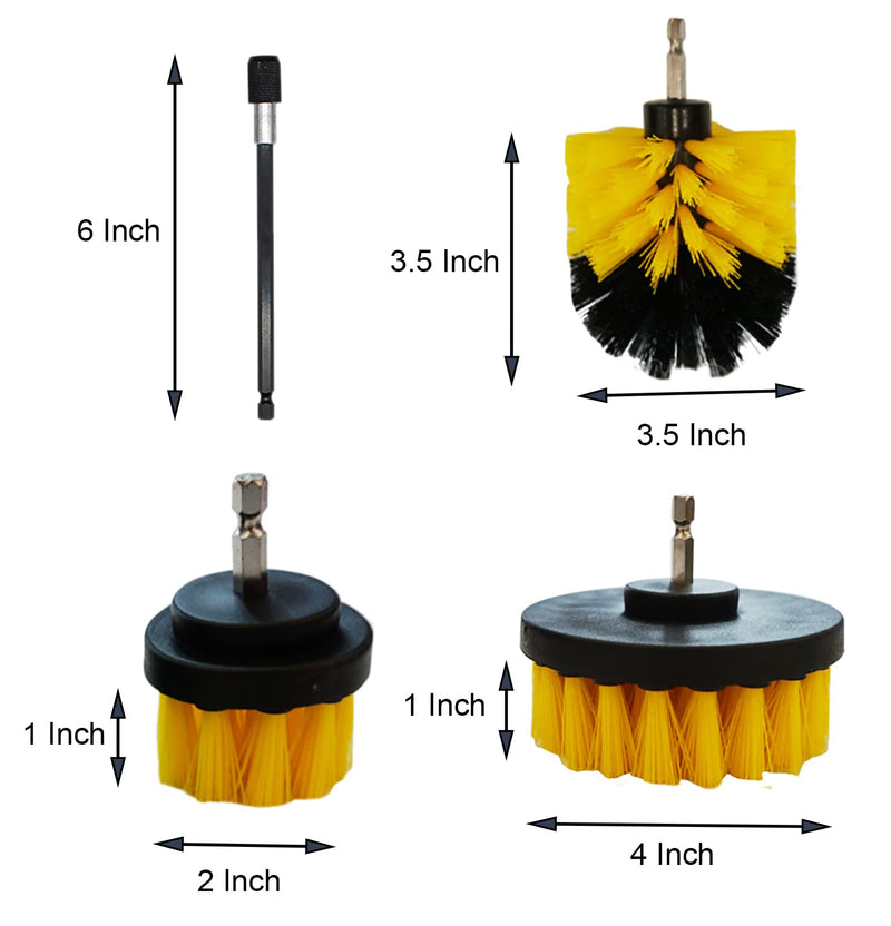 4 Pcs 3 Size Yellow Drill Brush Set and 1 Extension Rod, Power Scrubber Cleaning Brush for Bathroom and Home Supplies (Yellow, 3pcs+Extension Rod)