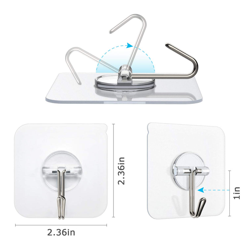 Adhesive Hooks, Znben Reusable Utility Hooks Heavy Duty 13LB Wall Hooks Transparent Seamless Hooks Waterproof and Oil Proof for Kitchen Bathroom Ceiling Office Window 10 Pack