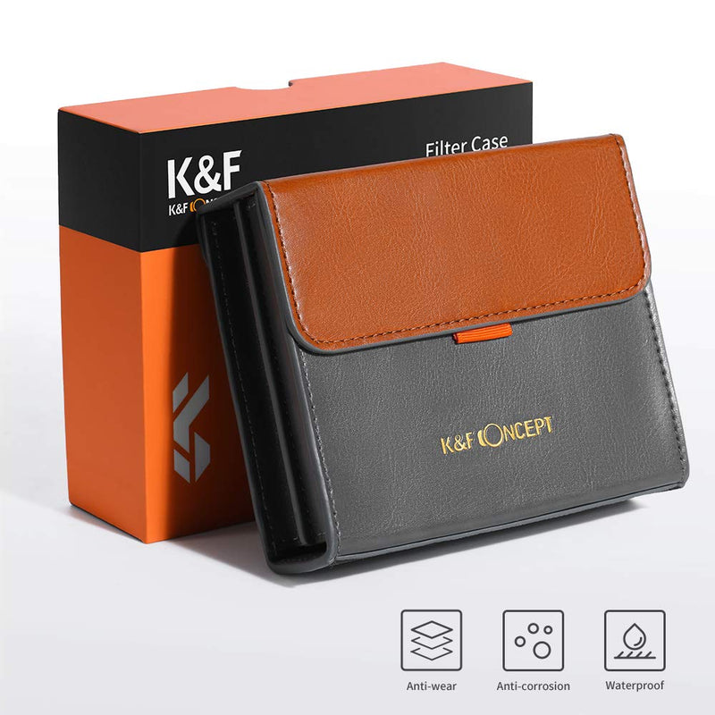 K&F Concept Lens Filter Case, Leather Carrying Filters Bag Pouch For Square ND CPL etc Filters up to 100x100mm