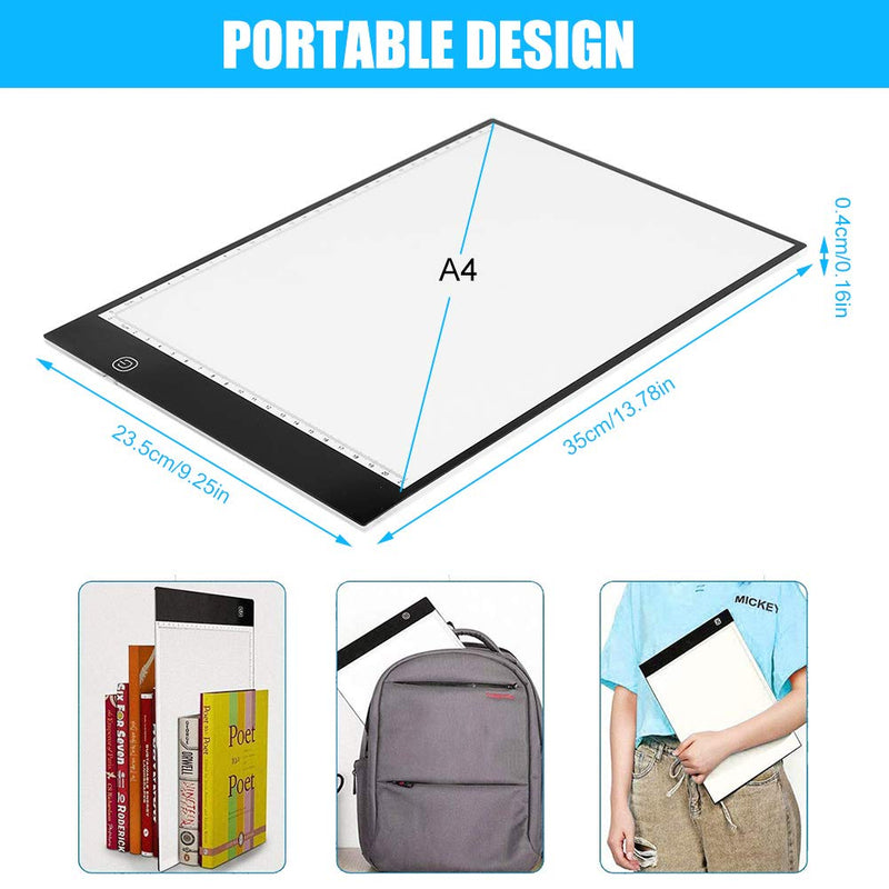 A4 LED Tracing Light Pad,Portable LED Artcraft Tracing Light Board Light Box Brightness Control with USB Power for Kids Artists Animation Sketching Drawing