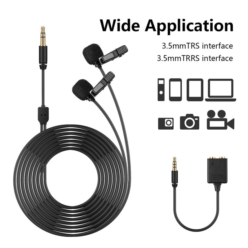 Lavalier Lapel Microphone, Camera Microphone 19.7 Ft Long Working Distance Recording for DSLR Camera Smartphone Interview YouTube Vlogging, Conference, Podcast