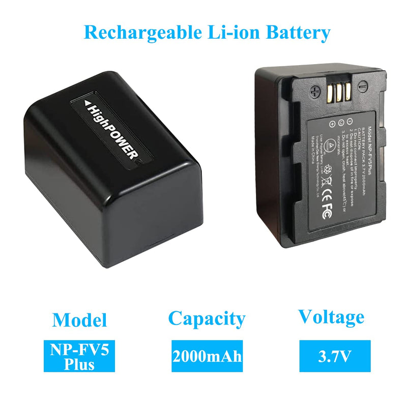 [AUSTRALIA] - NP-FV5 Plus Battery Charger and 3.7V 2000mAh NP-FV5 Plus Rechargeable Li-ion Battery, Camcorder Video Camera Travel Charger with 4.6-Feet Mini 5-pin USB Cable 
