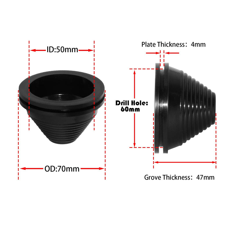 Flyshop 2" (50mm) ID 2-3/8" (60mm) Drill Hole, Hole Grommets Synthetic Rubber Grommets Wire Protection Firewall Hole Plug, Tower-Shaped, 4-Pack 2-3/8" (Drill Hole Size)