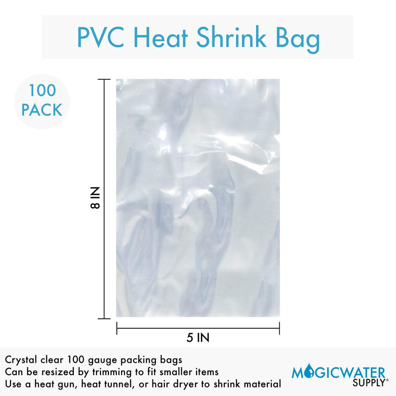 5x8 inch Odorless, Clear, 100 Guage, PVC Heat Shrink Wrap Bags for Gifts, Packagaing, Homemade DIY Projects, Bath Bombs, Soaps, and Other Merchandise (100 Pack) | MagicWater Supply
