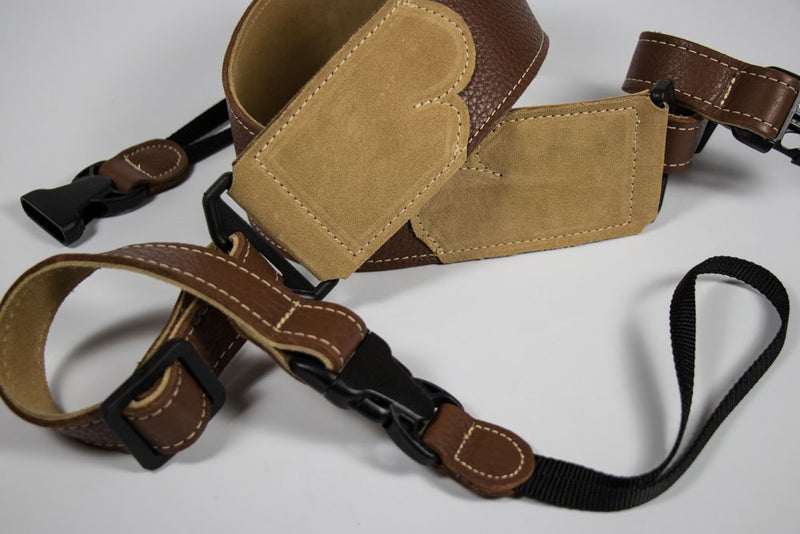 Franklin Strap - 2.5" Glove Leather with Suede Backing and Quick Release Loops - Banjo Strap - Caramel