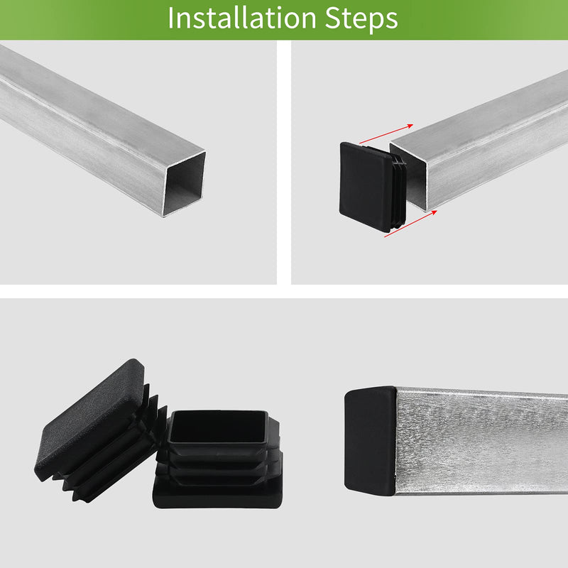 1 1/2 1.5" Square Tube End Cap Plastic Plugs 12 Pack, 1 1/2" 1.5 Inch Square Tubing Plug 1.5x1.5 Tube End Caps Fence Post Pipe Cap Cover Tubing Insert Chair Glide Finishing Plugs